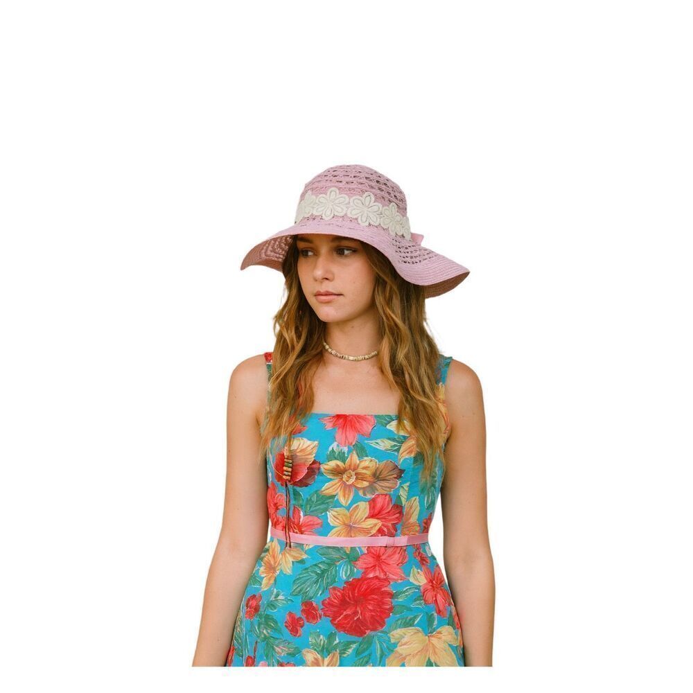 Vintage 80’s pink sun hat. Boho festival beach tropical
